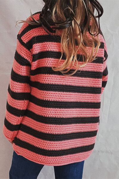 Striped Round Neck Dropped Shoulder Sweater - Charming Charlie