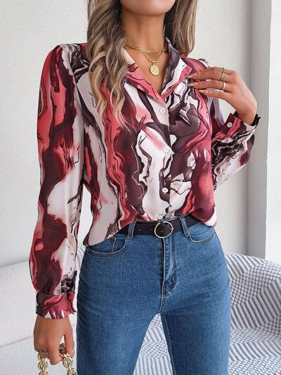Printed Button Up Long Sleeve Shirt - Charming Charlie