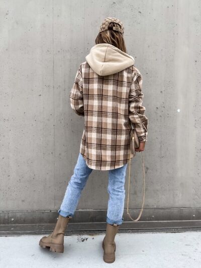 Plaid Dropped Shoulder Hooded Jacket - Charming Charlie