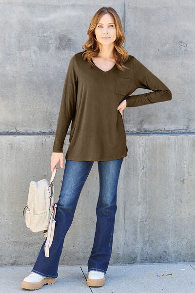 Basic Bae Full Size V-Neck Long Sleeve Top - Charming Charlie