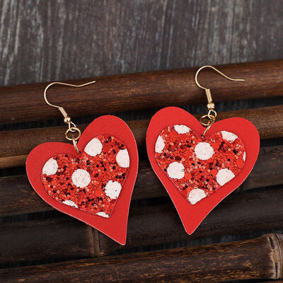 Sequin Heart Leather Drop Earrings - Charming Charlie