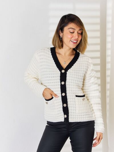 Contrast Trim Button Up Cardigan - Charming Charlie