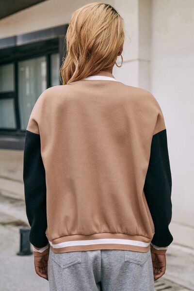 Contrast Baseball Collar Snap Down Jacket - Charming Charlie