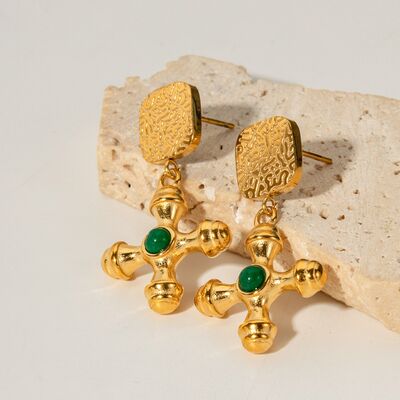 Gold-Plated Stainless Steel Cross Shape Earrings - Charming Charlie