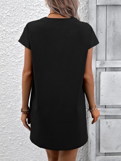 Printed Notched Short Sleeve Dress - Charming Charlie