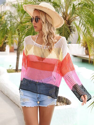 Color Block Openwork Boat Neck Cover Up - Charming Charlie