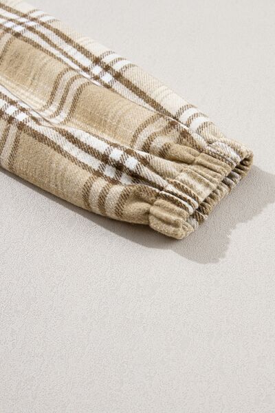 Drawstring Plaid Half Zip Raglan Sleeve Hoodie - Charming Charlie