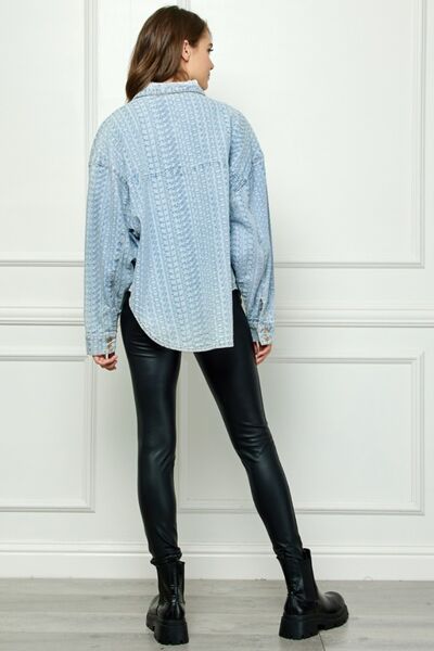 Veveret Button Up Dropped Shoulder Denim Top - Charming Charlie