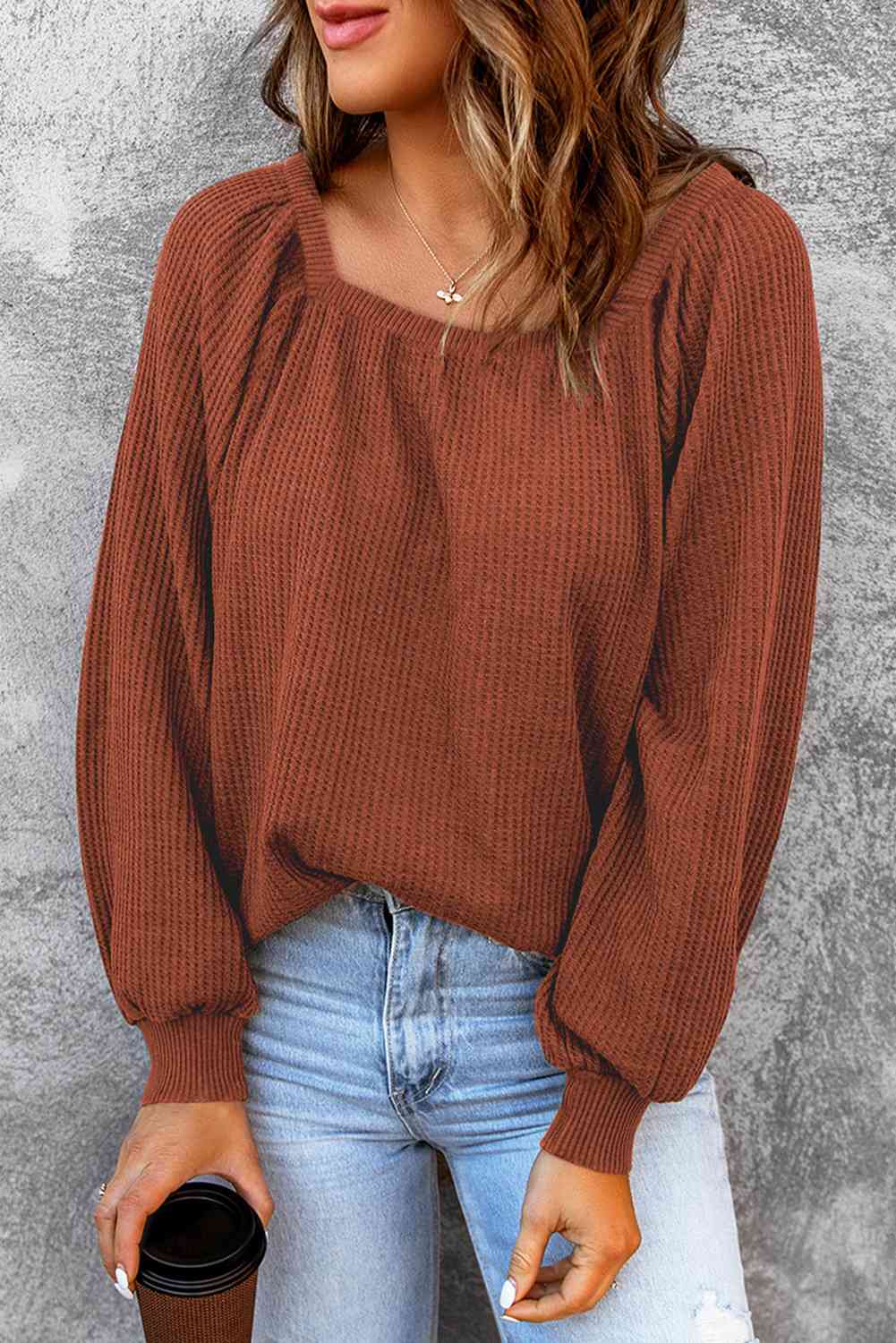 Square Neck Waffle-Knit Top - Charming Charlie
