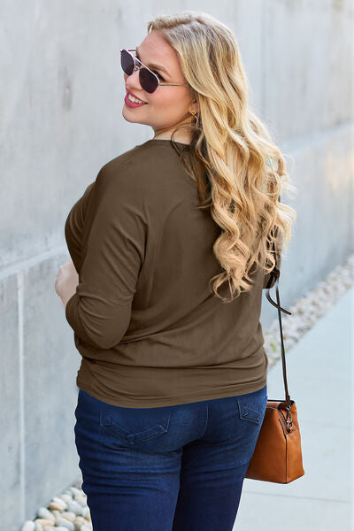 Basic Bae Full Size Round Neck Batwing Sleeve Blouse - Charming Charlie