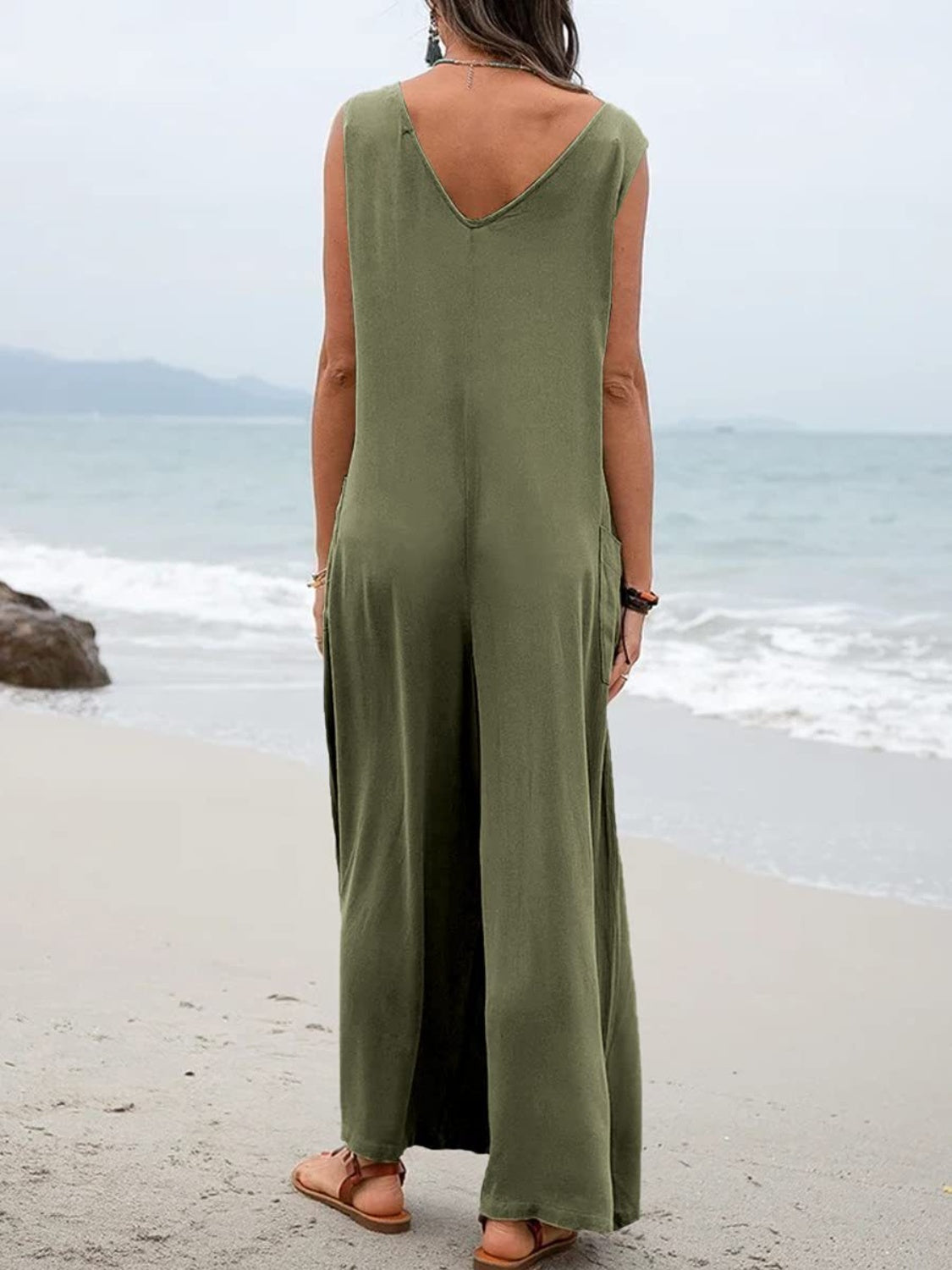 Full Size Wide Strap Jumpsuit with Pockets - Charming Charlie