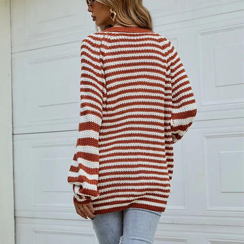 Striped Button Down Long Sleeve Cardigan - Charming Charlie