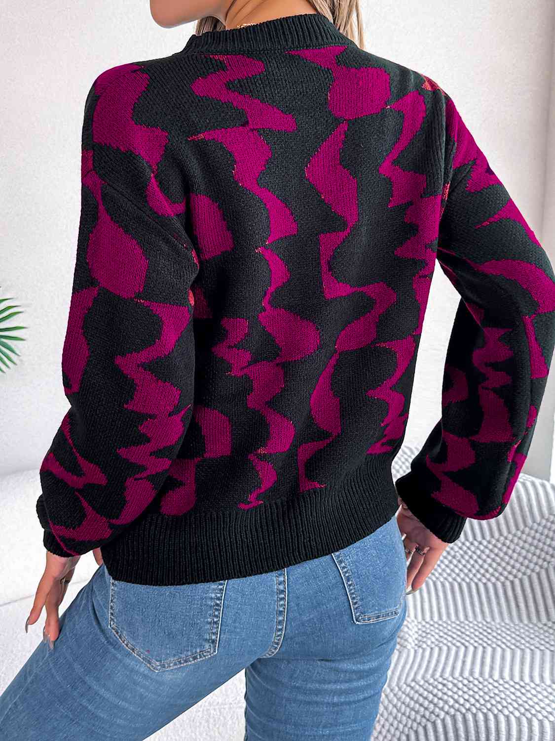 Round Neck Long Sleeve Sweater - Charming Charlie