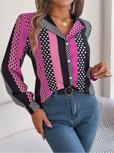 Polka Dot Contrast Long Sleeve Shirt - Charming Charlie