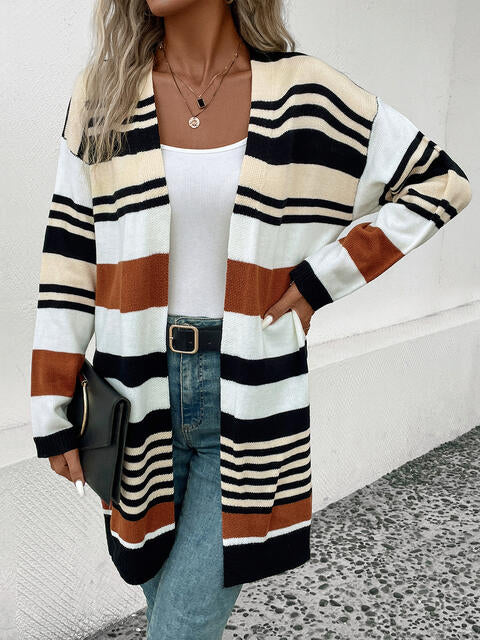 Striped Open Front Drop Shoulder Cardigan - Charming Charlie