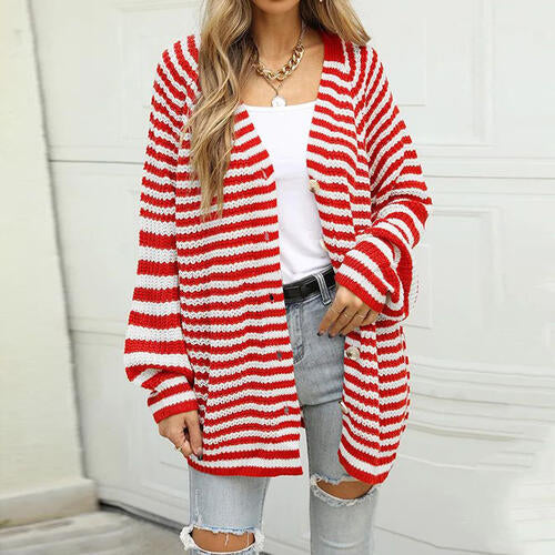 Striped Button Down Long Sleeve Cardigan - Charming Charlie