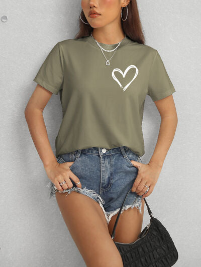 Heart Round Neck Short Sleeve T-Shirt - Charming Charlie