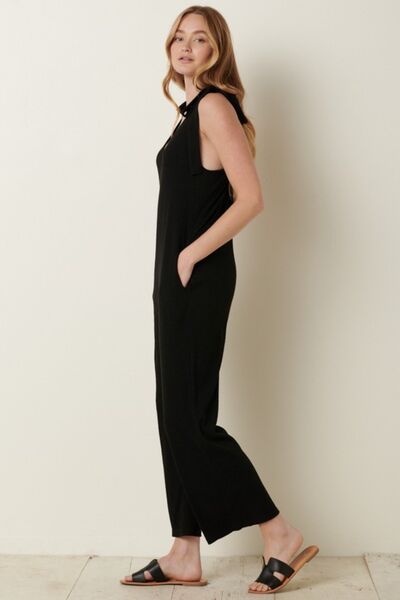 Mittoshop Rib Knit V-Neck Cross Back Jumpsuit - Charming Charlie