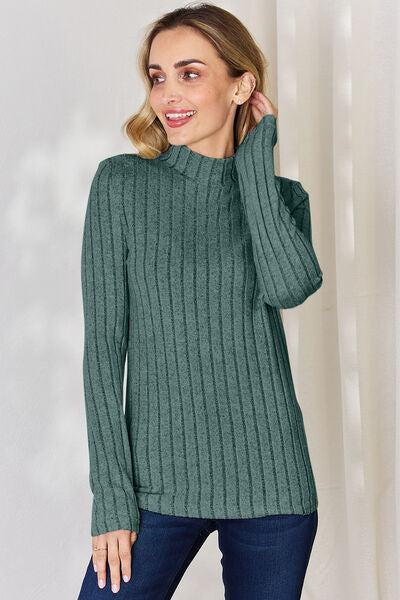 Basic Bae Full Size Ribbed Mock Neck Long Sleeve T-Shirt - Charming Charlie