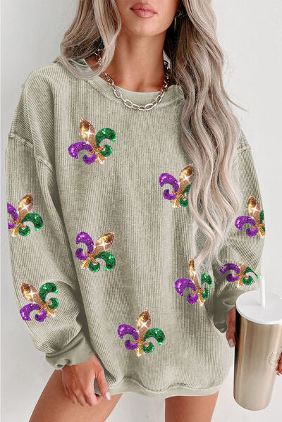 Sequin Round Neck Dropped Shoulder Sweatshirt - Charming Charlie