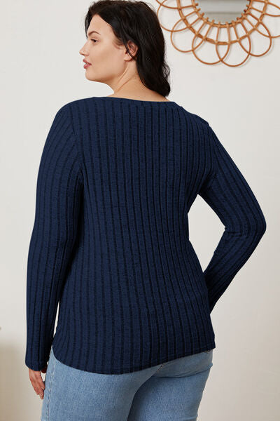 Basic Bae Full Size Ribbed V-Neck Long Sleeve T-Shirt - Charming Charlie