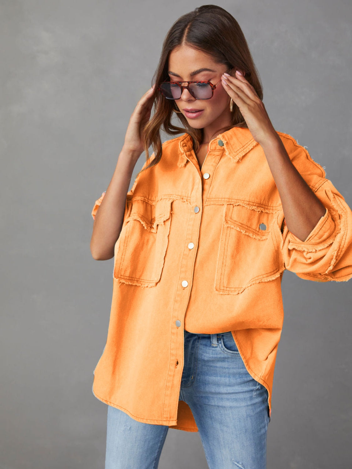 Dropped Shoulder Raw Hem Jacket - Charming Charlie