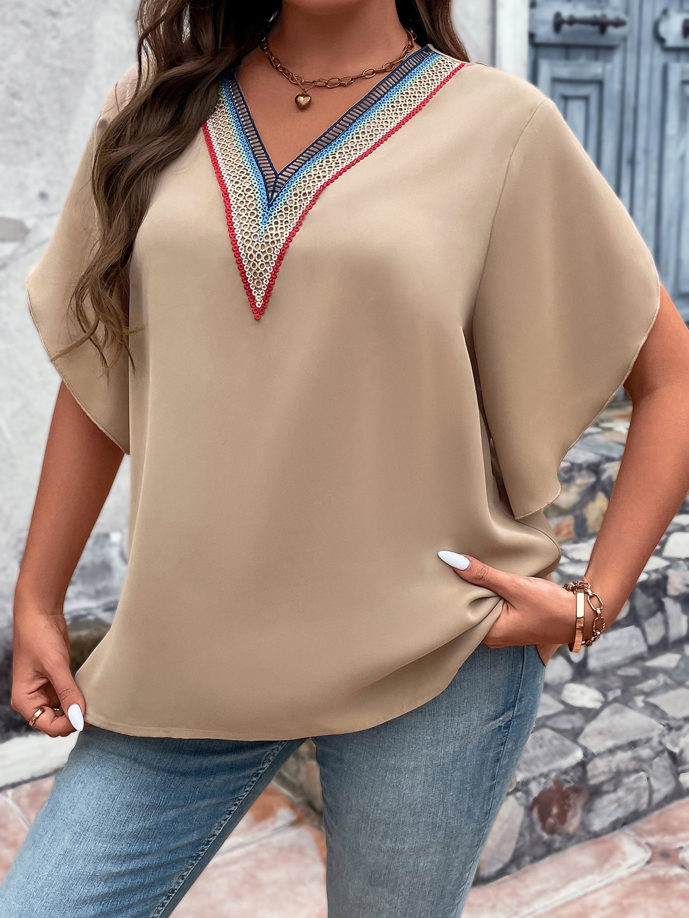 Plus Size V-Neck Flutter Sleeve Blouse - Charming Charlie