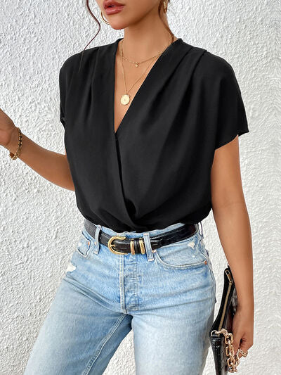 Surplice Short Sleeve Ruched Bodysuit - Charming Charlie