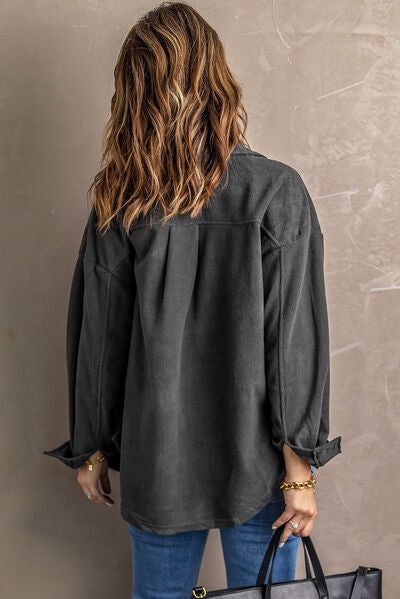 Button Up Collared Neck Long Sleeve Jacket - Charming Charlie