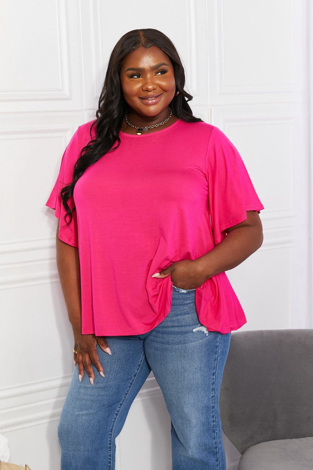 Yelete Full Size More Than Words Flutter Sleeve Top - Charming Charlie