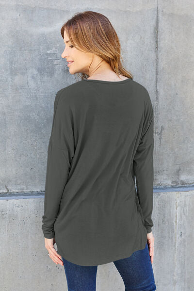 Basic Bae Full Size Round Neck Dropped Shoulder T-Shirt - Charming Charlie