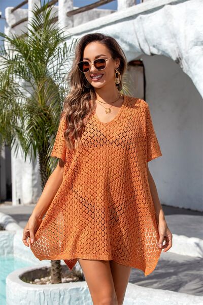 Openwork Slit Scoop Neck Cover Up - Charming Charlie