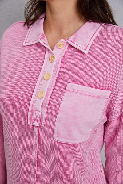 Quarter Button Dropped Shoulder Sweatshirt - Charming Charlie
