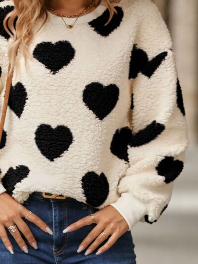Fuzzy Heart Dropped Shoulder Sweatshirt - Charming Charlie