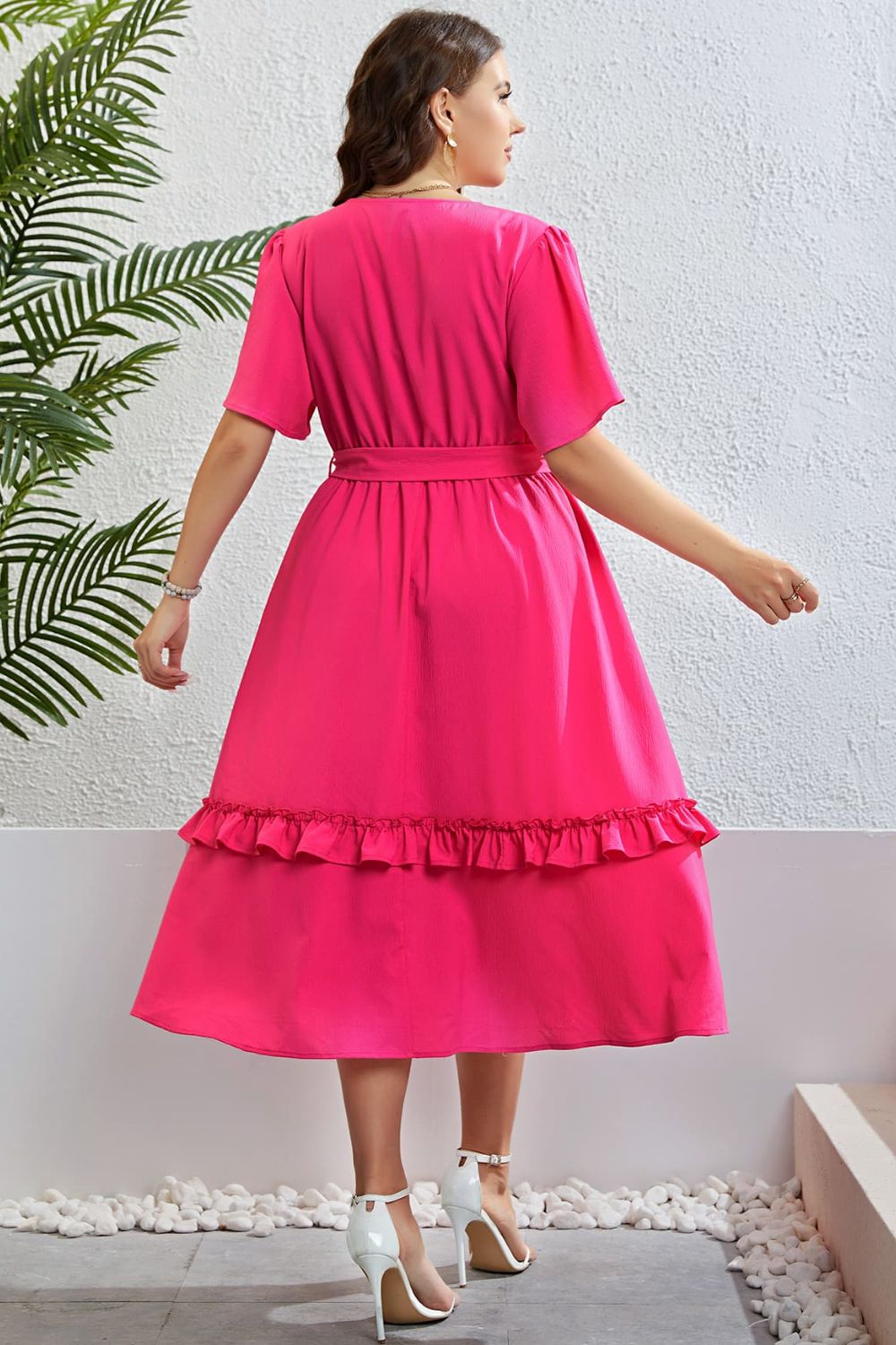 Belted Frill Trim Flutter Sleeve Dress - Charming Charlie