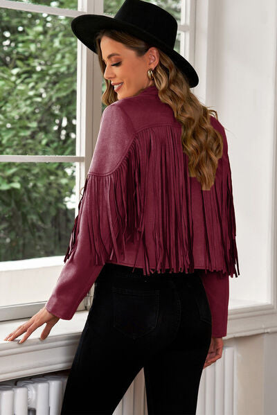 Fringe Trim Lapel Collar Cropped Blazer - Charming Charlie