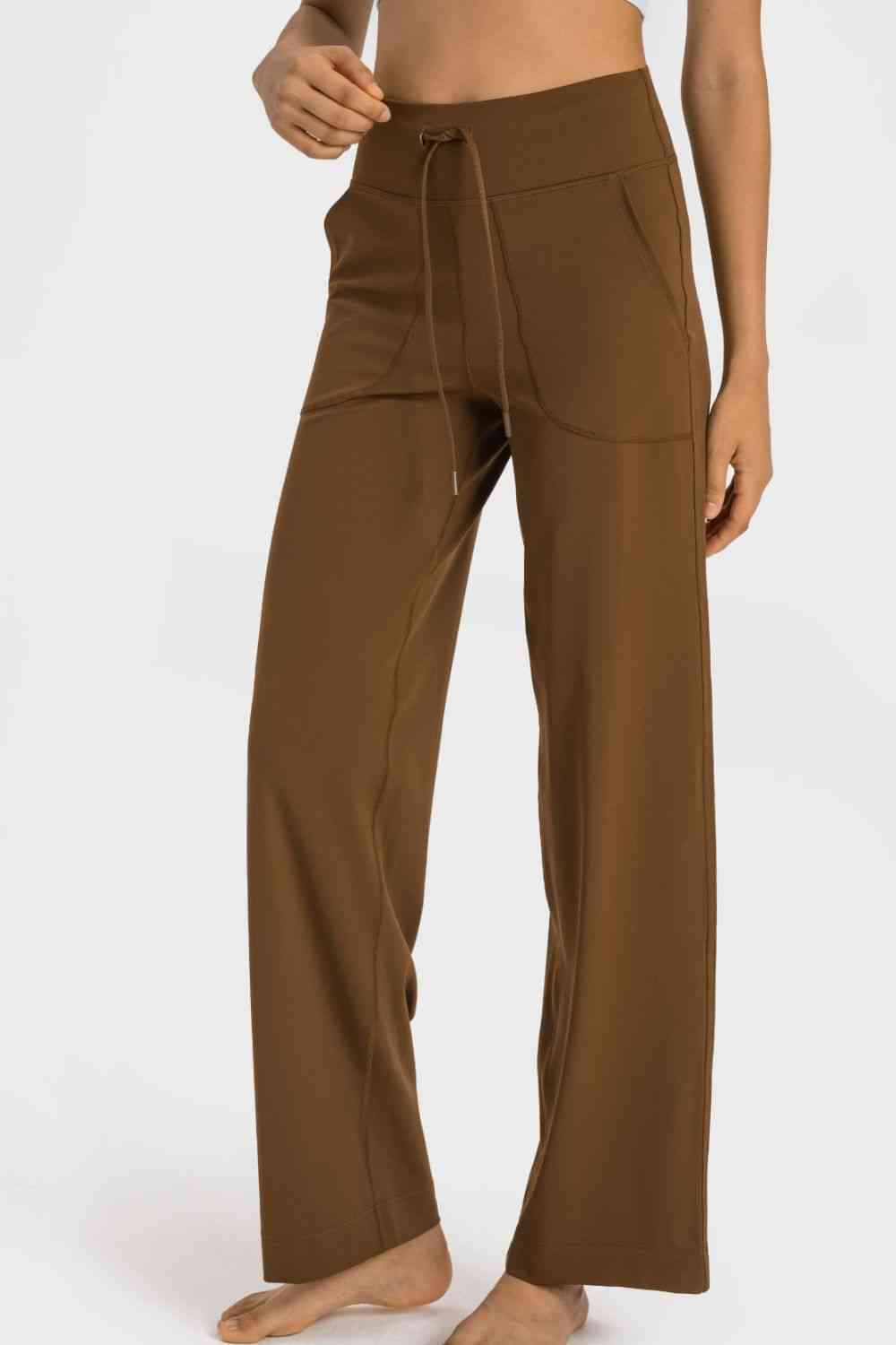 Drawstring Waist Wide Leg Sports Pants with Pockets - Charming Charlie
