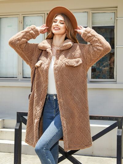Texture Button Up Dropped Shoulder Coat - Charming Charlie