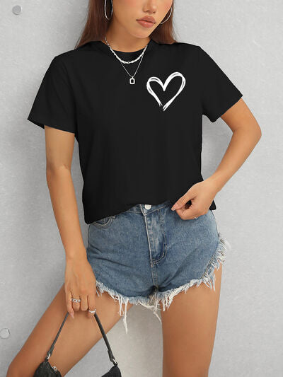 Heart Round Neck Short Sleeve T-Shirt - Charming Charlie