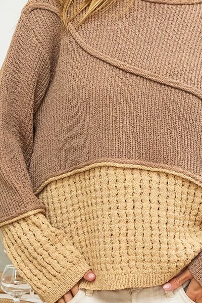 BiBi Texture Detail Contrast Drop Shoulder Sweater - Charming Charlie