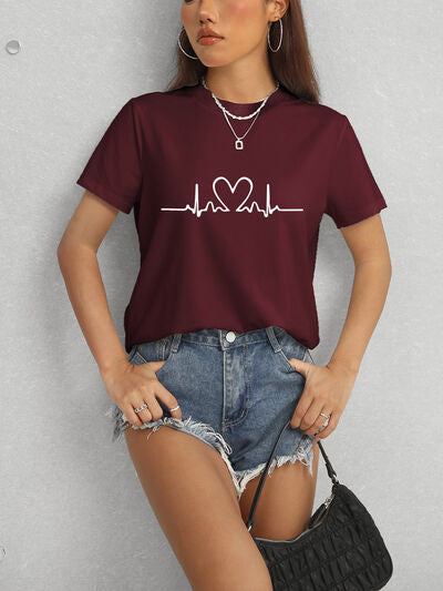 Heart Round Neck Short Sleeve T-Shirt - Charming Charlie