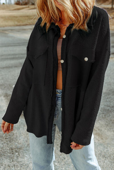 Pocketed Button Up Droppped Shoulder Jacket - Charming Charlie