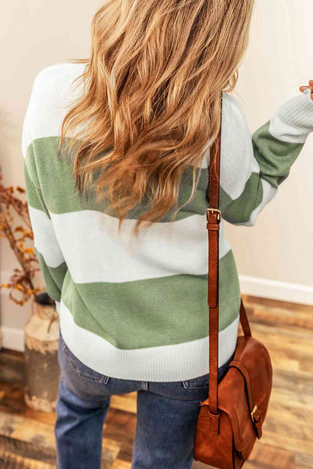 Color Block Round Neck Drop Shoulder Sweater - Charming Charlie