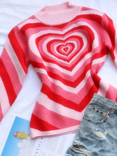 Heart Mock Neck Long Sleeve Sweater - Charming Charlie