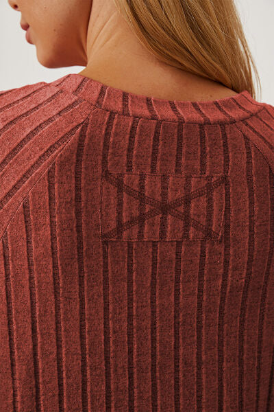 Basic Bae Full Size Ribbed Thumbhole Sleeve T-Shirt - Charming Charlie