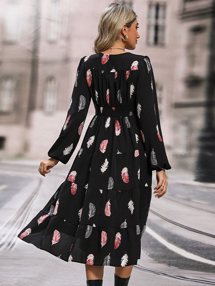 Printed V-Neck Slit Dress - Charming Charlie