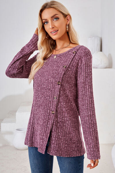 Round Neck Long Sleeve T-Shirt - Charming Charlie