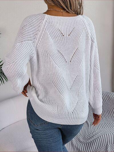 Openwork Buttoned Square Neck Sweater - Charming Charlie