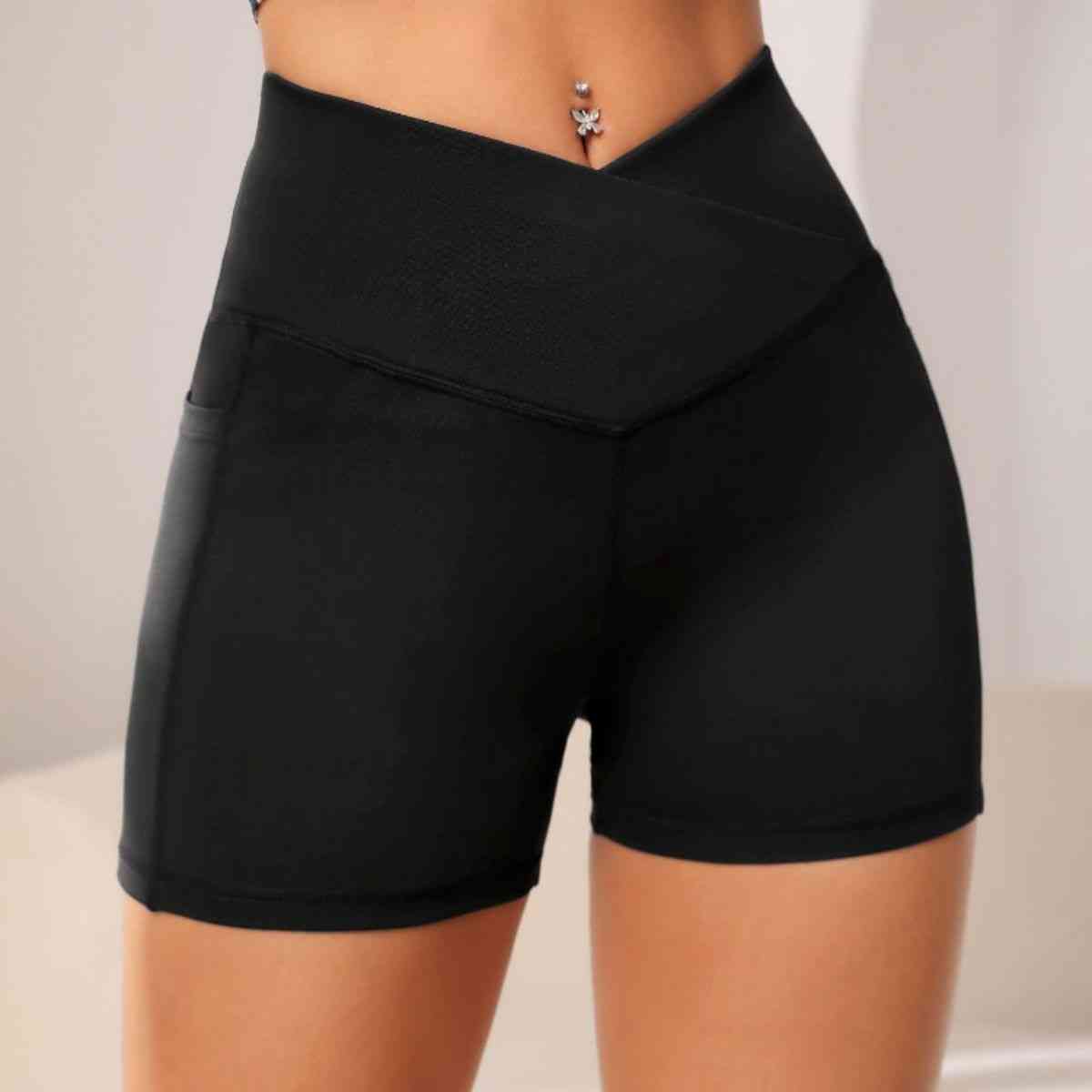 Wide Waistband Active Shorts with Pocket - Charming Charlie