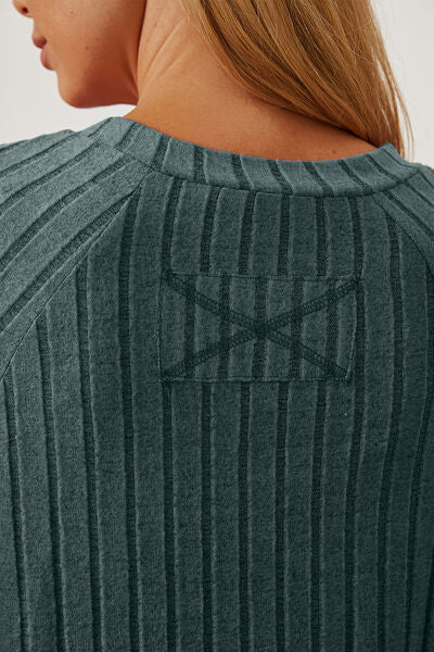 Basic Bae Full Size Ribbed Thumbhole Sleeve T-Shirt - Charming Charlie